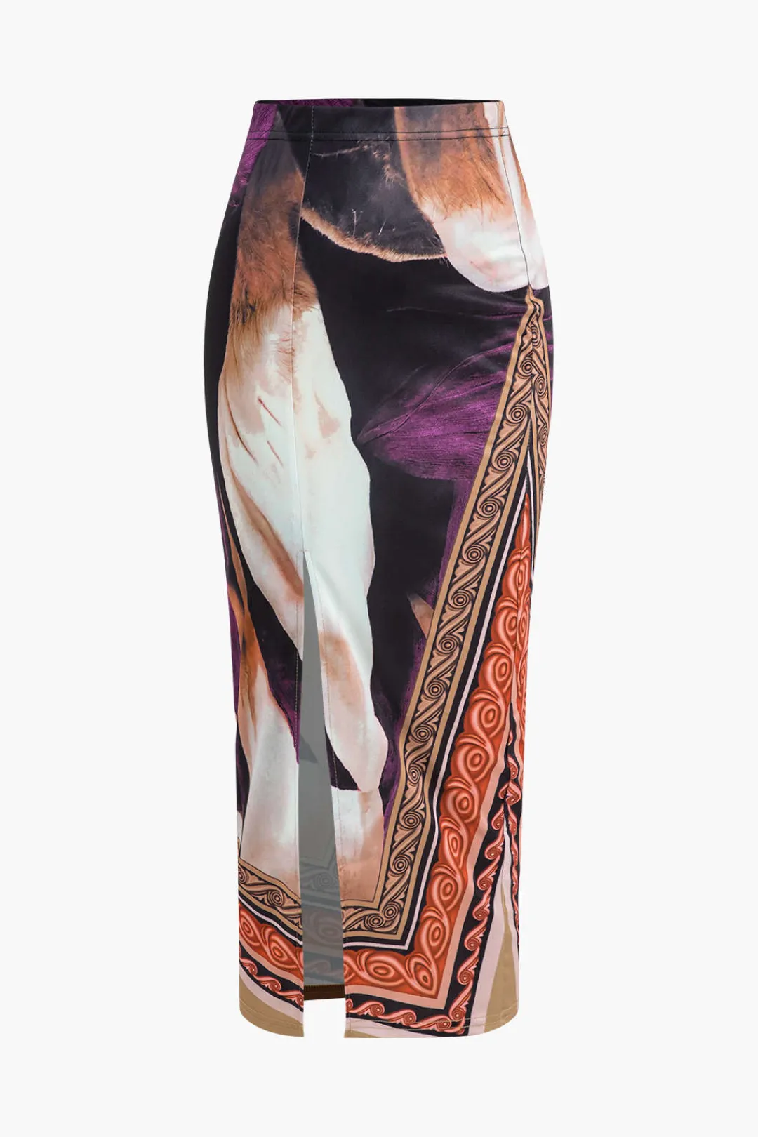 MICAS Skirt Sets-Abstract Floral Print Long Sleeve Top And Midi Skirt Set MULTICOLOR