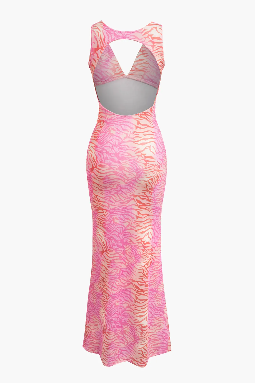 MICAS Maxi Dresses-Abstract Print Backless V-neck Maxi Dress PINK