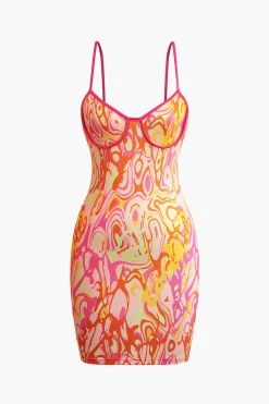 MICAS Mini Dresses-Abstract Print Cami Mini Dress ORANGE