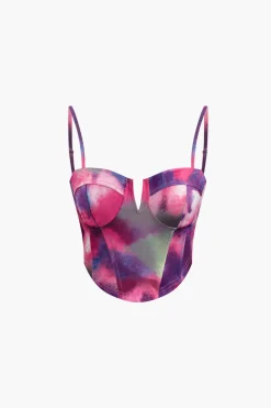 MICAS Skirt Sets|Vacation Sets-Abstract Print Corset Top And Mini Skirt Set MULTICOLOR