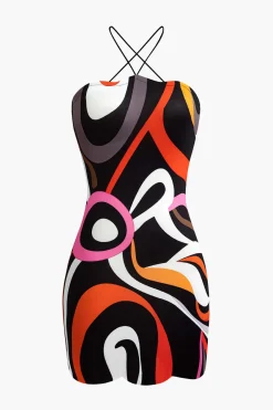 MICAS Mini Dresses-Abstract Print Cross Strap Mini Dress PERSIMMON