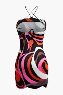 MICAS Mini Dresses-Abstract Print Cross Strap Mini Dress PERSIMMON
