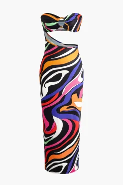 MICAS Maxi Dresses-Abstract Print Cut Out Strapless Maxi Dress MULTICOLOR