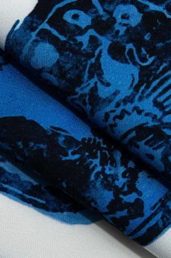 MICAS Pants-Abstract Print Drawstring Wide Leg Pants BLUE