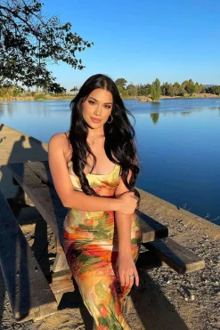 MICAS Midi Dresses-Abstract Print Fitted Midi Slip Dress