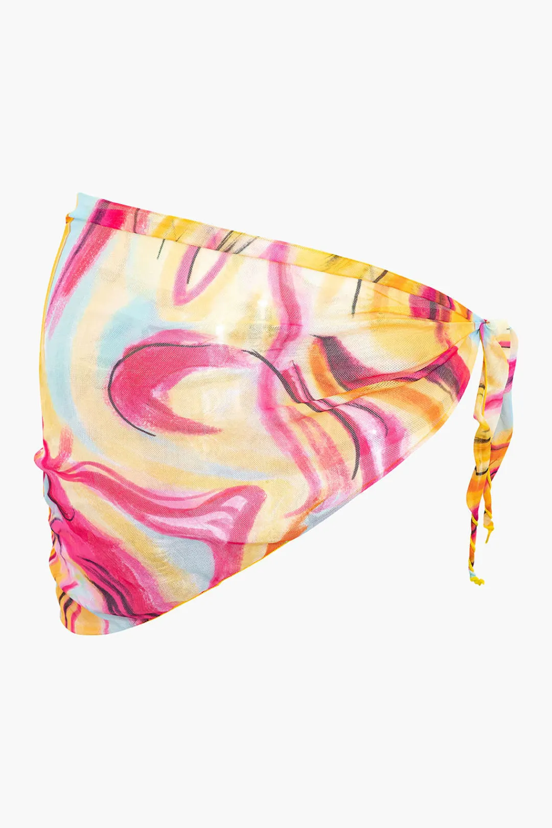 MICAS Swimwear|Vacation Sets-Abstract Print Halter Tummy Control One-piece Swimsuit And Knot Mini Sarong Skirt Set MULTICOLOR