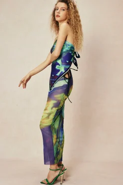 MICAS Skirt Sets|Vacation Sets-Abstract Print Knot Strapless Top And Cut Out Midi Skirt Set MULTICOLOR