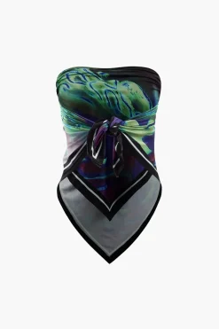 MICAS Skirt Sets|Vacation Sets-Abstract Print Knot Strapless Top And Cut Out Midi Skirt Set MULTICOLOR