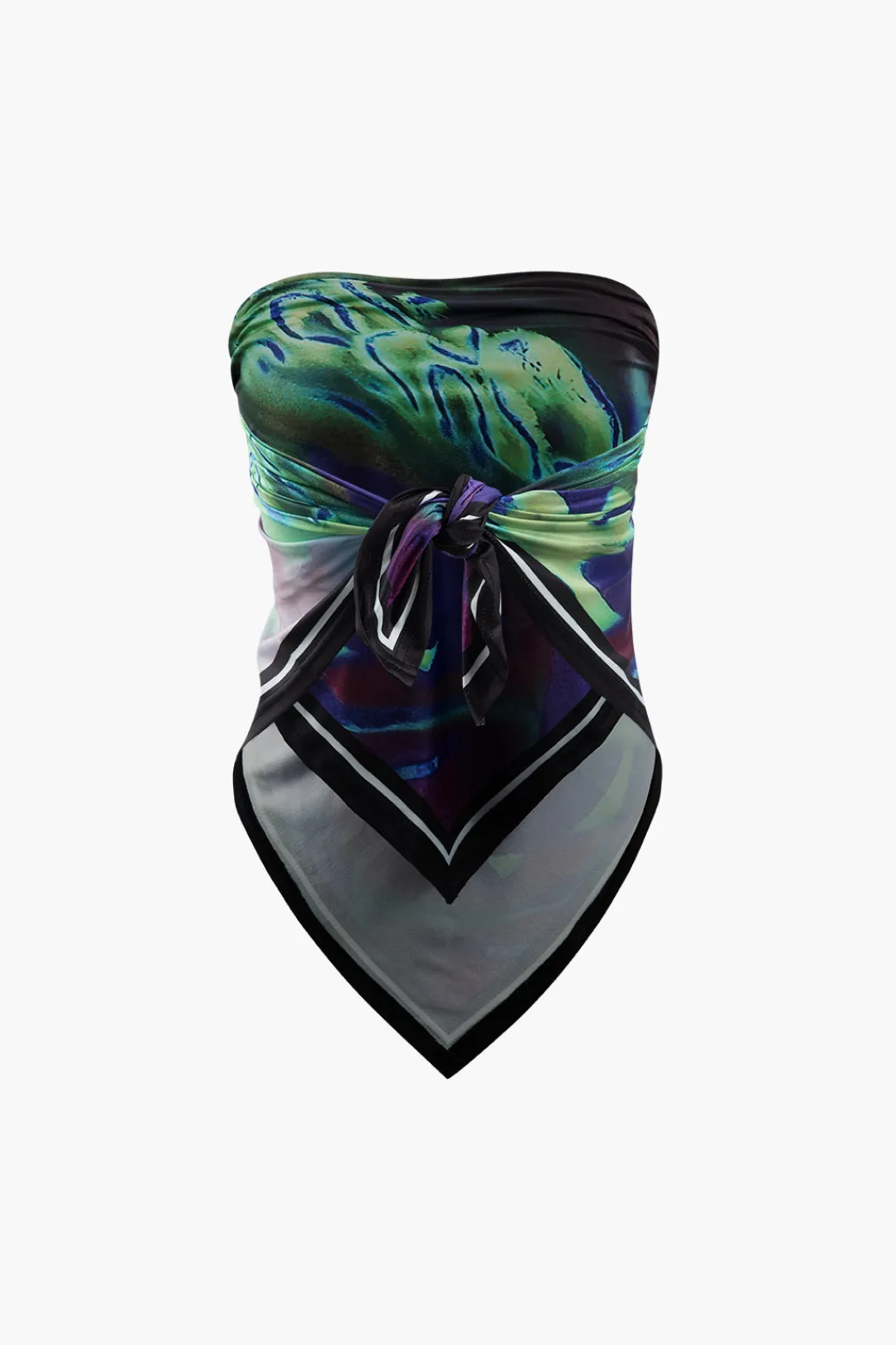 MICAS Skirt Sets|Vacation Sets-Abstract Print Knot Strapless Top And Cut Out Midi Skirt Set MULTICOLOR