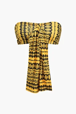 MICAS Pant Sets|Vacation Sets-Abstract Print Knot Tube Top And Wide Leg Trouser Set YELLOW