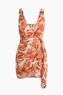 MICAS Mini Dresses-Abstract Print Knot V-Neck Mini Dress PERSIMMON