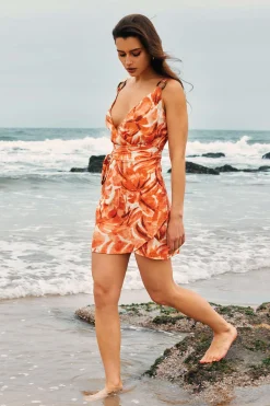 MICAS Mini Dresses-Abstract Print Knot V-Neck Mini Dress PERSIMMON