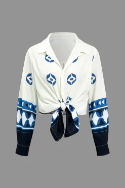 MICAS Pant Sets-Abstract Print Long Sleeve Shirt And Trousers Set DARK BLUE