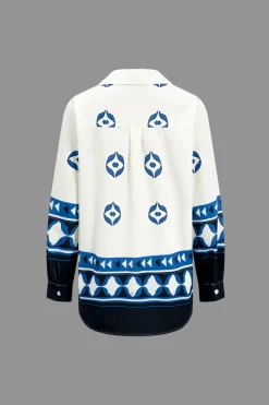 MICAS Pant Sets-Abstract Print Long Sleeve Shirt And Trousers Set DARK BLUE