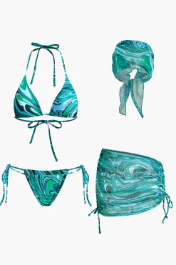 MICAS Swimwear|Vacation Sets-Abstract Print Mesh Four-Piece Swimsuit Set