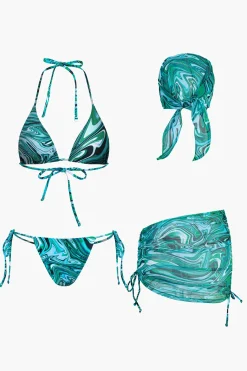 MICAS Swimwear|Vacation Sets-Abstract Print Mesh Four-Piece Swimsuit Set