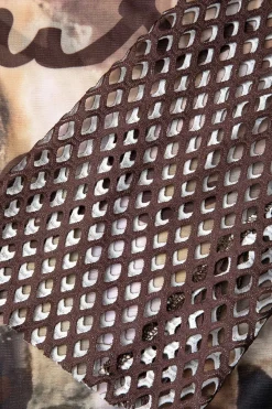 MICAS Long Sleeve Tops|Long Sleeves Tops-Abstract Print Mesh Long Sleeve Top COFFEE