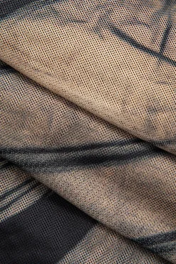 MICAS Maxi Dresses-Abstract Print Mock Neck Mesh Ruched Sleeveless Maxi Dress BROWN