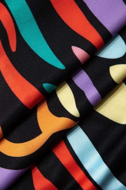 MICAS Midi Dresses-Abstract Print One Shoulder Cut Out Midi Dress BLACK