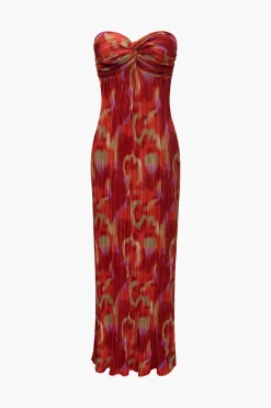 MICAS Maxi Dresses-Abstract Print Plisse Strapless Maxi Dress