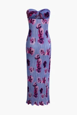 MICAS Maxi Dresses-Abstract Print Plisse Strapless Maxi Dress