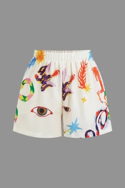 MICAS Short Sets-Abstract Print Puff Sleeve Two-Piece Shorts Set MULTICOLOR