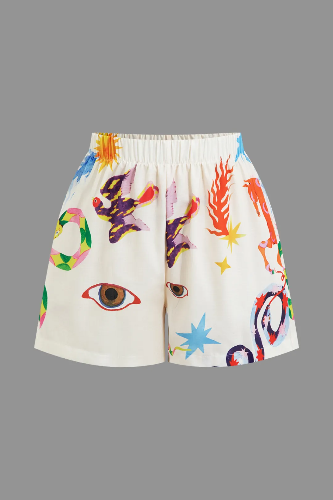 MICAS Short Sets-Abstract Print Puff Sleeve Two-Piece Shorts Set MULTICOLOR