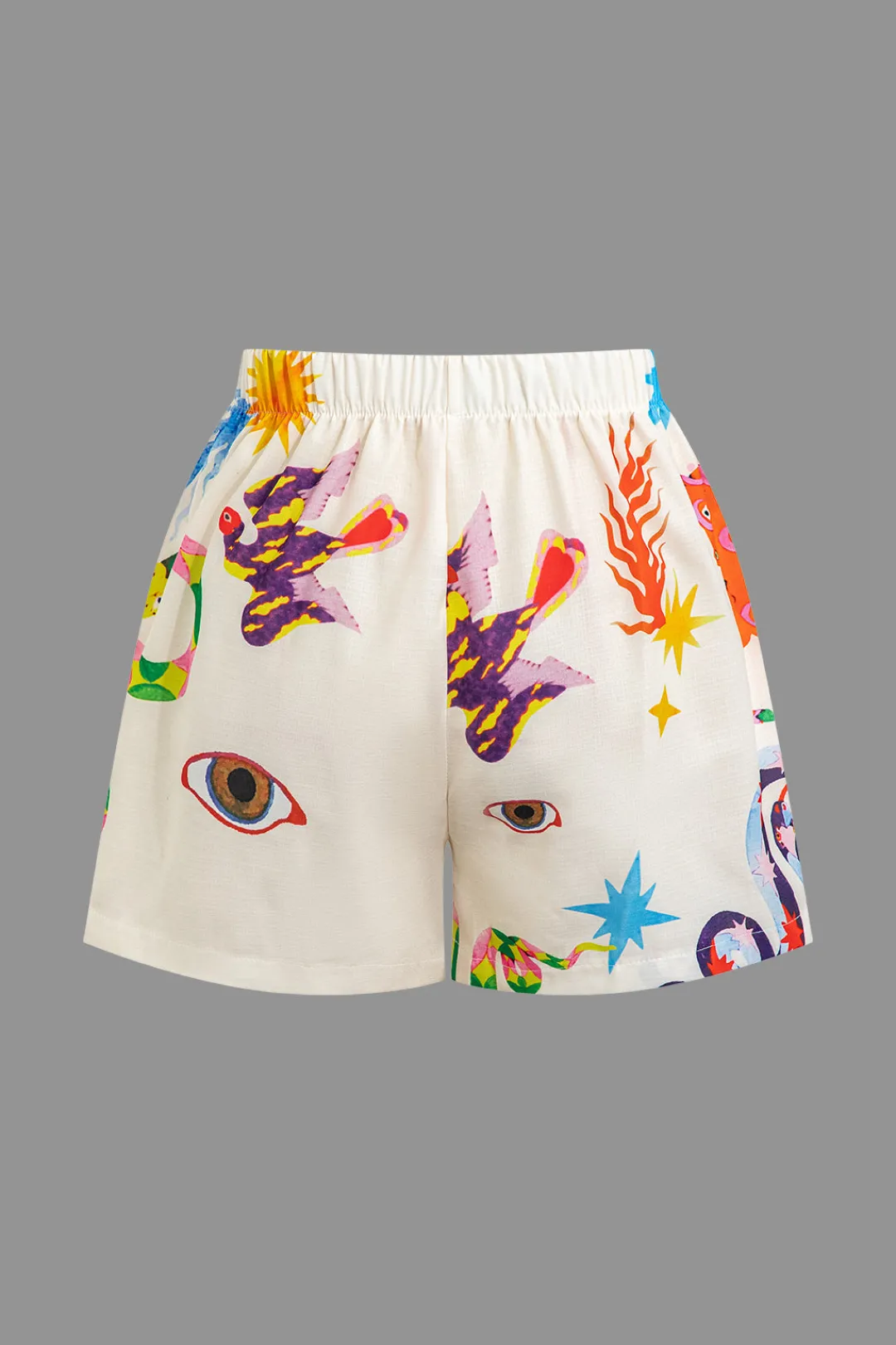 MICAS Short Sets-Abstract Print Puff Sleeve Two-Piece Shorts Set MULTICOLOR