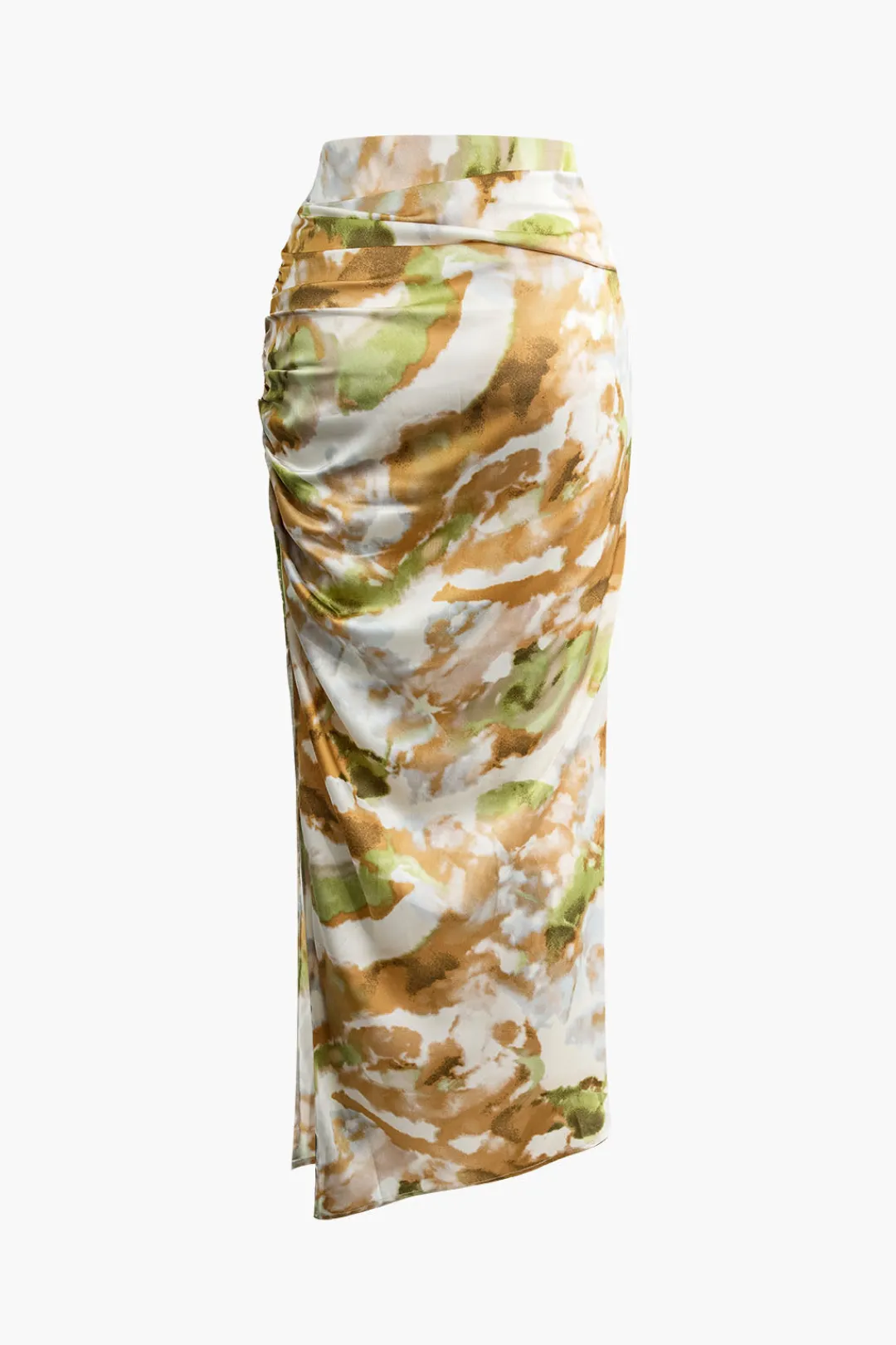 MICAS Skirts-Abstract Print Ruched Split Maxi Skirt Contrast Color