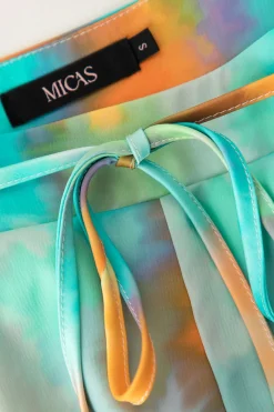 MICAS Pants-Abstract Print Satin Tie Waist Wide Leg Pants TURQUOISE