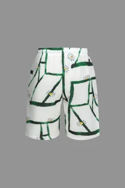 MICAS Short Sets-Abstract Print Shirt And Drawstring Shorts Set WHITE