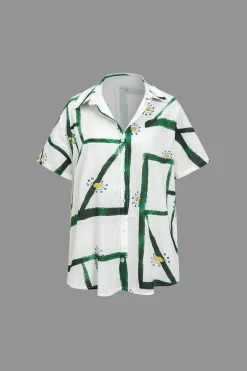 MICAS Short Sets-Abstract Print Shirt And Drawstring Shorts Set WHITE