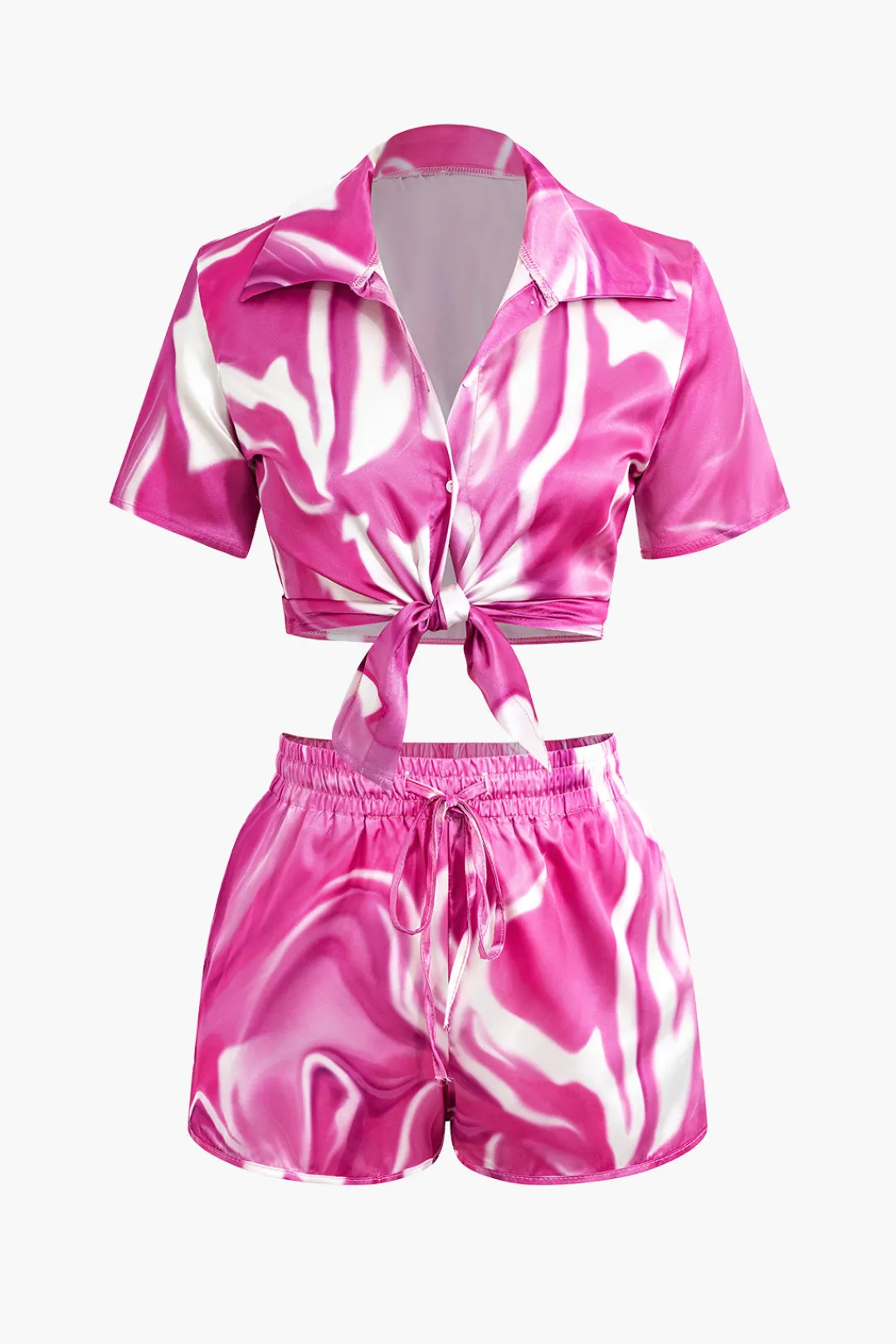 MICAS Short Sets-Abstract Print Short Sleeve Shirt And Shorts Set MULTICOLOR