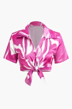 MICAS Short Sets-Abstract Print Short Sleeve Shirt And Shorts Set MULTICOLOR