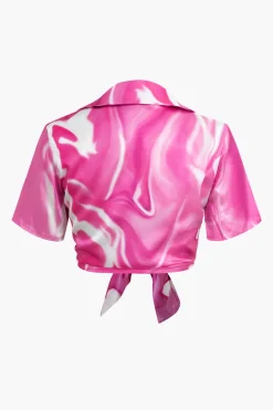 MICAS Short Sets-Abstract Print Short Sleeve Shirt And Shorts Set MULTICOLOR