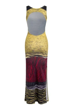 MICAS Maxi Dresses-Abstract Print Sleeveless Backless Slit Maxi Dress OLIVE