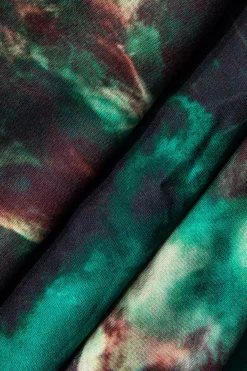 MICAS Midi Dresses-Abstract Print Spaghetti Strap Ruched Side Slit Midi Dress GREEN