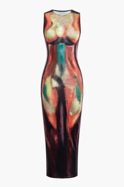 MICAS Midi Dresses-Abstract Print Tank Midi Dress MULTICOLOR