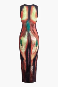 MICAS Midi Dresses-Abstract Print Tank Midi Dress MULTICOLOR