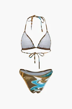 MICAS Swimwear|Vacation Sets-Abstract Print Tie Halter Bikini And Slit Midi Dress Swimsuit Set MULTICOLOR