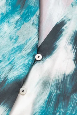 MICAS Long Sleeve Tops|Long Sleeves Tops-Abstract Print V-neck Button Up Shirt BLUE