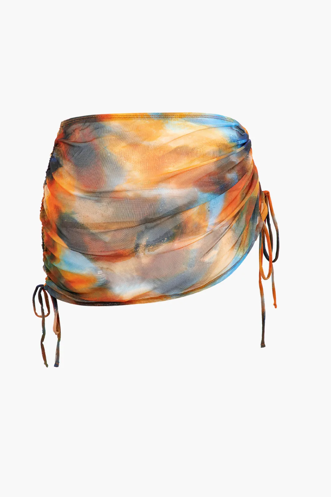 MICAS Swimwear|Vacation Sets-Abstract Print V-neck Cross Back Tie Swimsuit And Mesh Mini Sarong Skirt Set MULTICOLOR