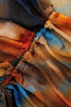 MICAS Swimwear|Vacation Sets-Abstract Print V-neck Cross Back Tie Swimsuit And Mesh Mini Sarong Skirt Set MULTICOLOR