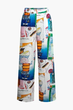MICAS Pants-Artistic Print Wide Leg Trousers BLUE