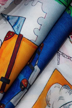 MICAS Pants-Artistic Print Wide Leg Trousers BLUE