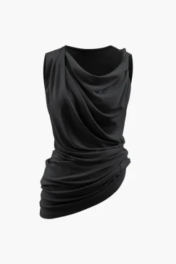 MICAS Tank Tops & Cami-Asymmetric Cowl Neck Ruched Tank Top