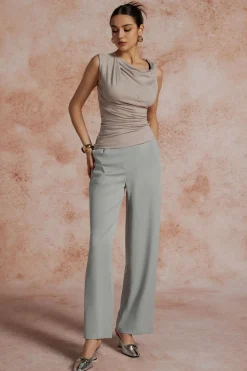 MICAS Tank Tops & Cami-Asymmetric Cowl Neck Ruched Tank Top