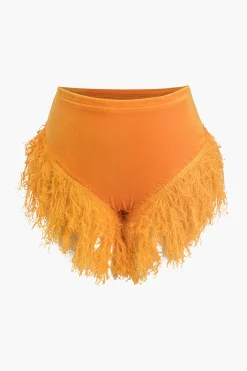 MICAS Short Sets|Vacation Sets-Asymmetric Crop Top And Fringe Shorts Set DARK ORANGE