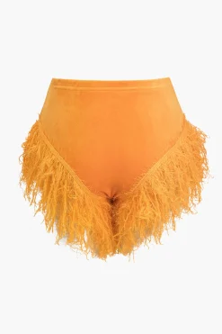 MICAS Short Sets|Vacation Sets-Asymmetric Crop Top And Fringe Shorts Set DARK ORANGE