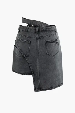 MICAS Skirts-Asymmetric Denim Mini Skirt DARK GRAY